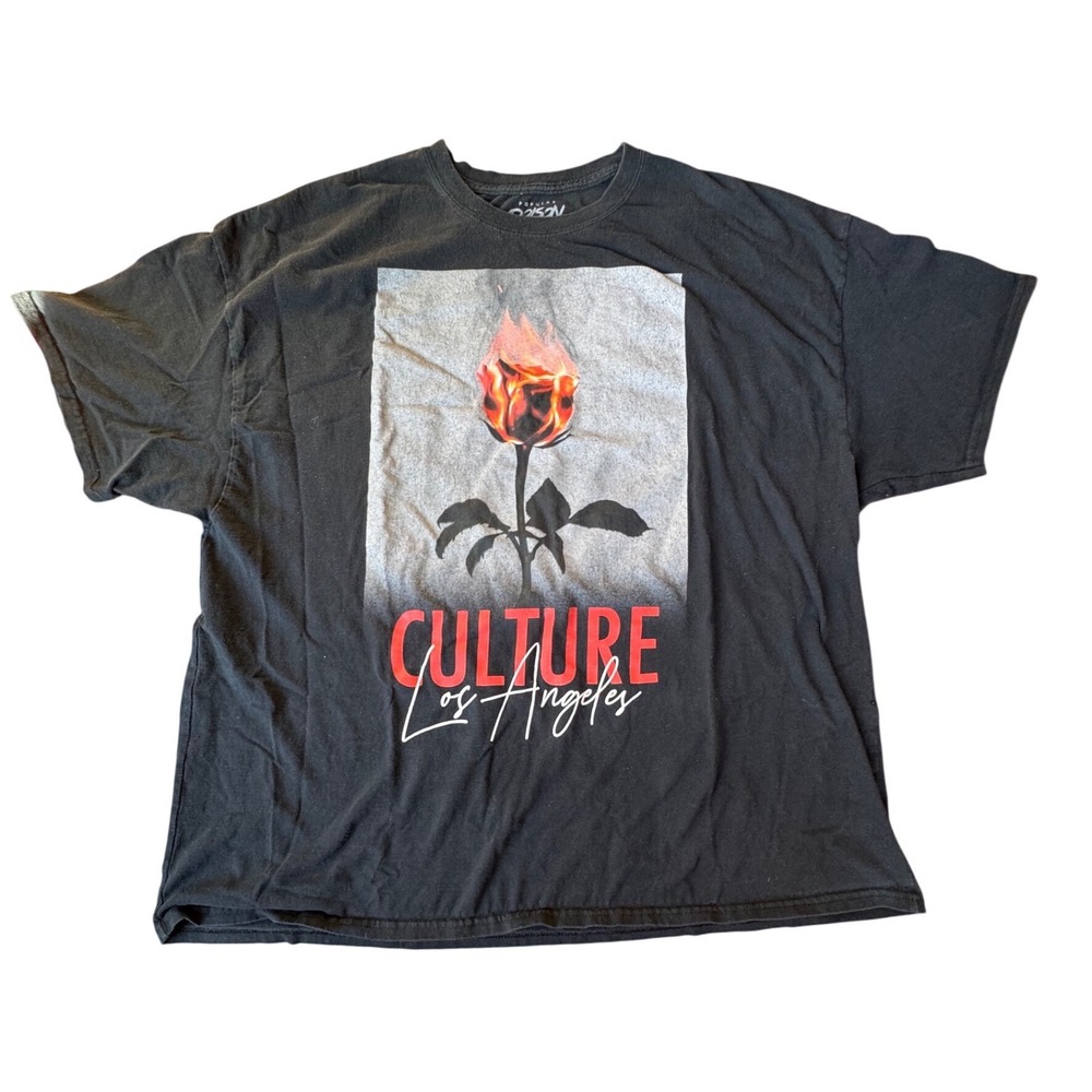Popular Poison Black Flaming Rose Culture Los Angeles Graphic‎ T Shirt Size 3XL